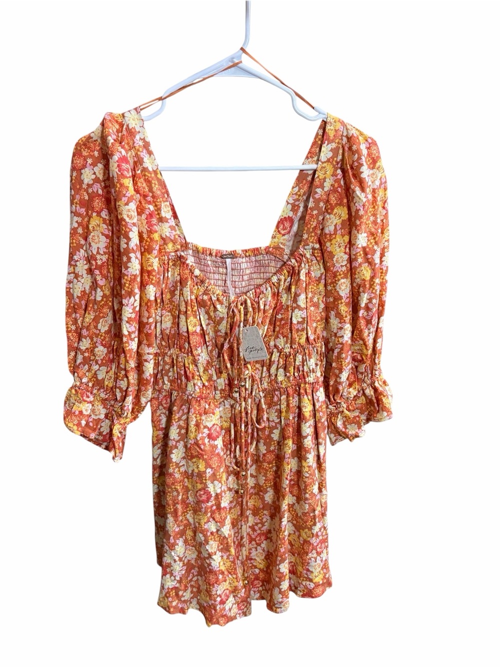 FREE PEOPLE -Orange Floral Peasant ROMPER